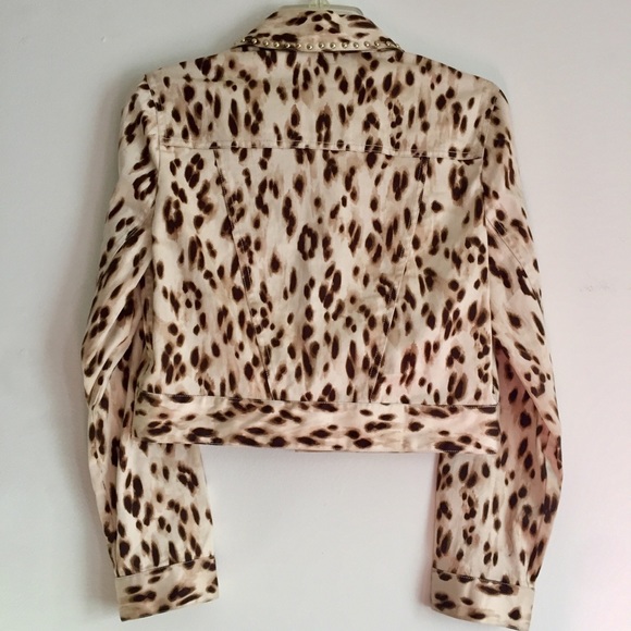Cheetah Print Gold Studded Crop Jacket - Sz 0 - Picture 4 of 6